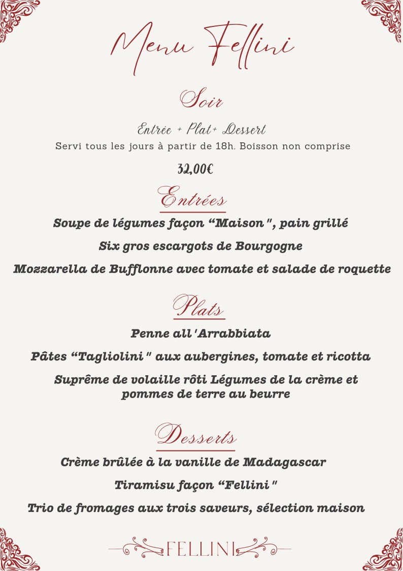 Ristorante Fellini menu 1