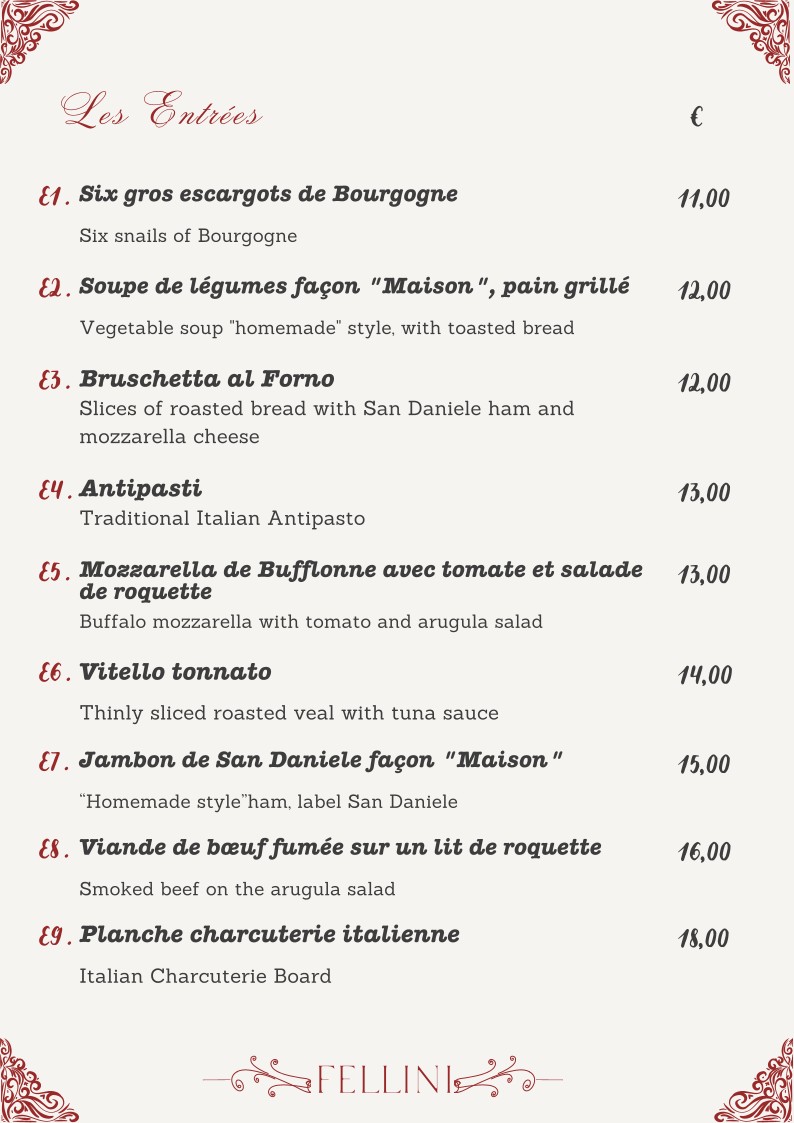 Ristorante Fellini menu 2