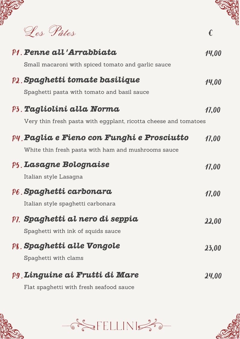 Ristorante Fellini menu 3