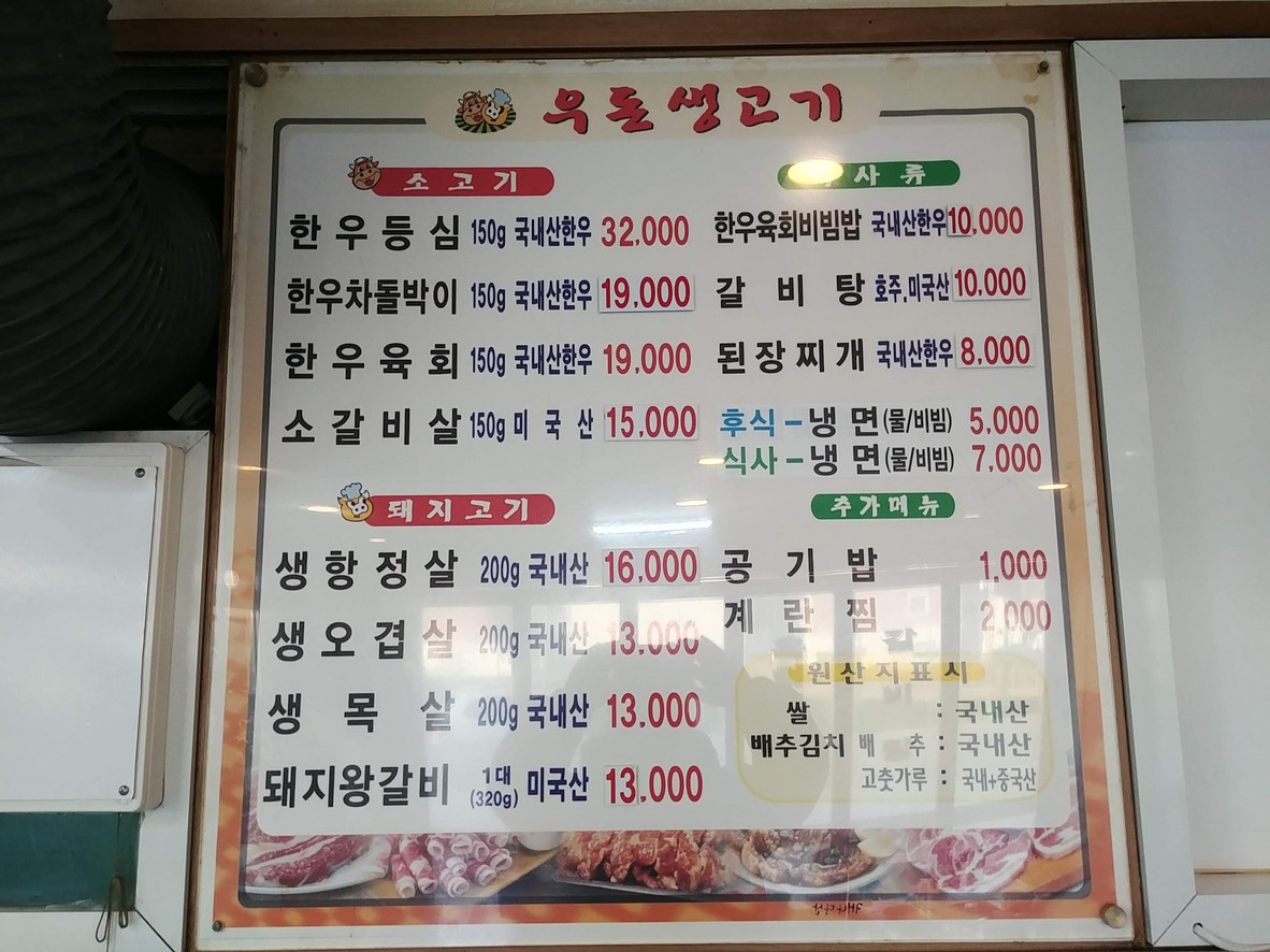 Udon Saenggogi Jeongyuk Sikdang Guro menu 1