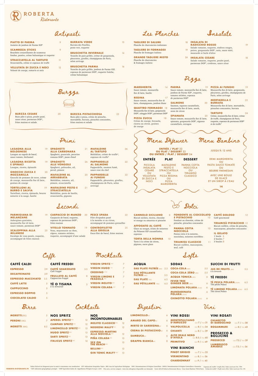 Roberta Ristorante menu 1