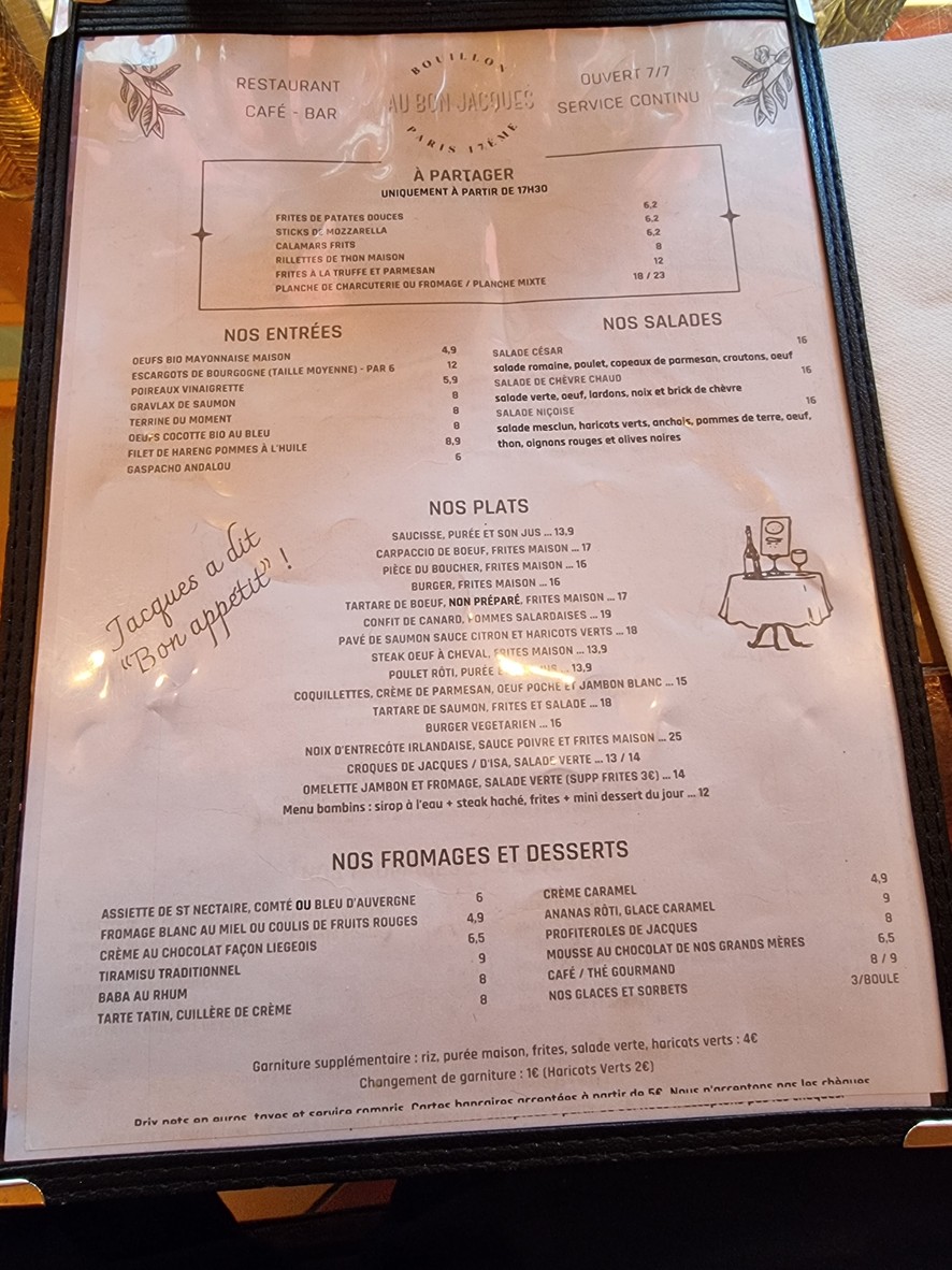 Au bon Jacques menu 1