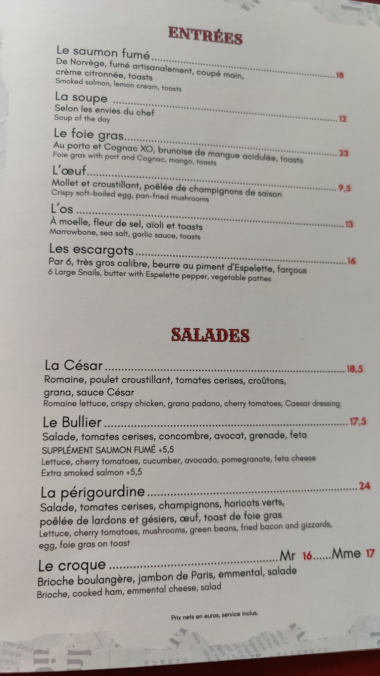 Le Bullier menu 2