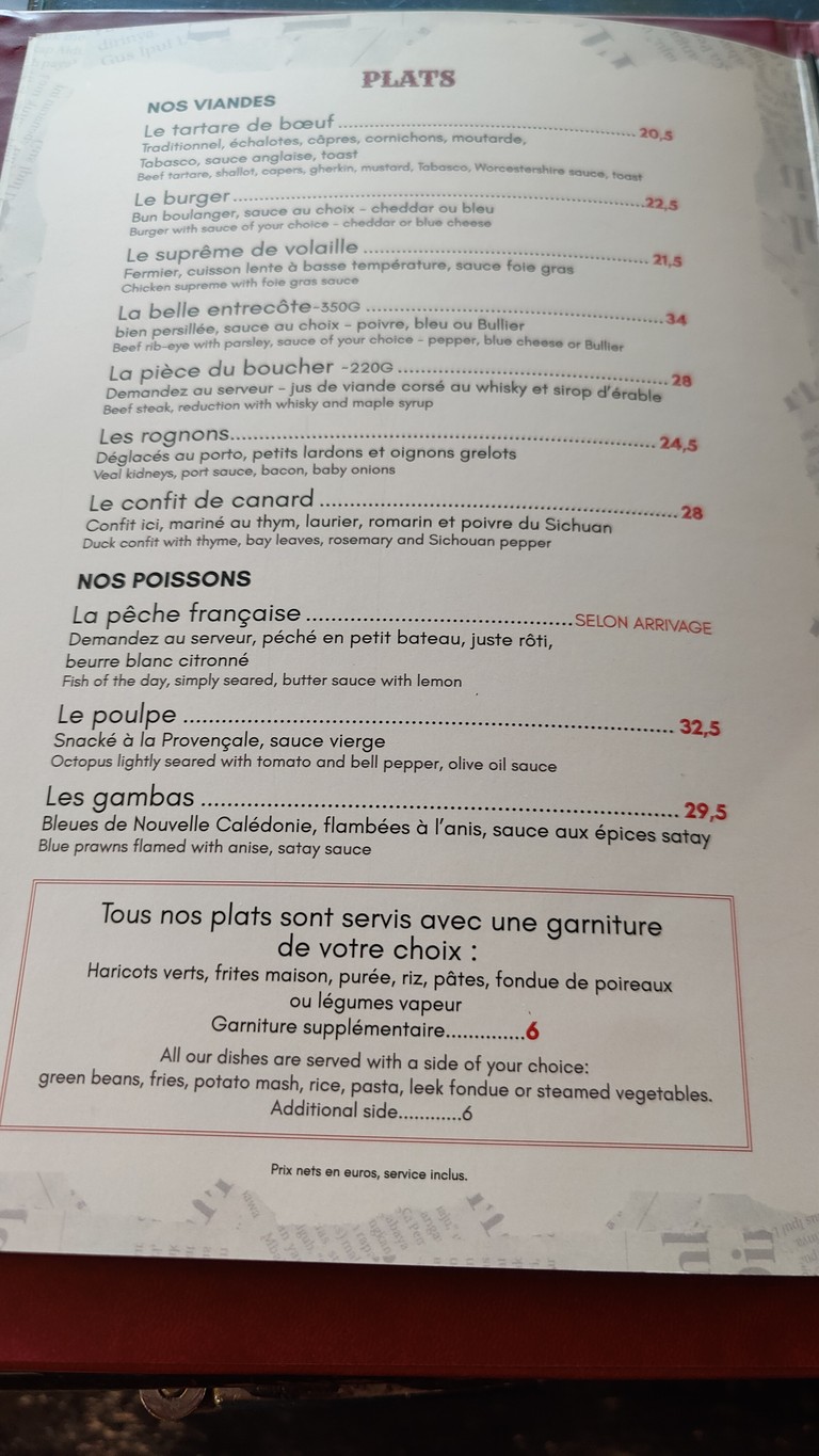 Le Bullier menu 3