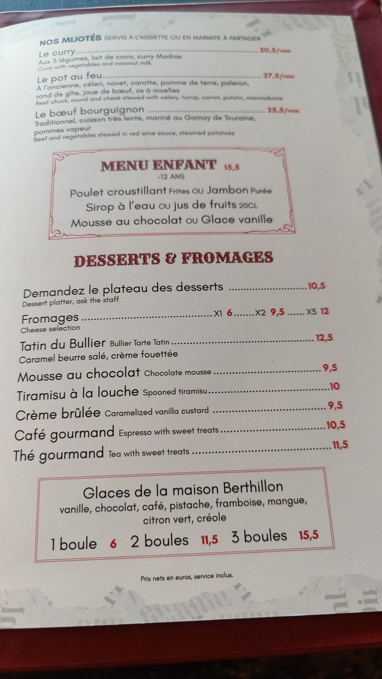 Le Bullier menu 4