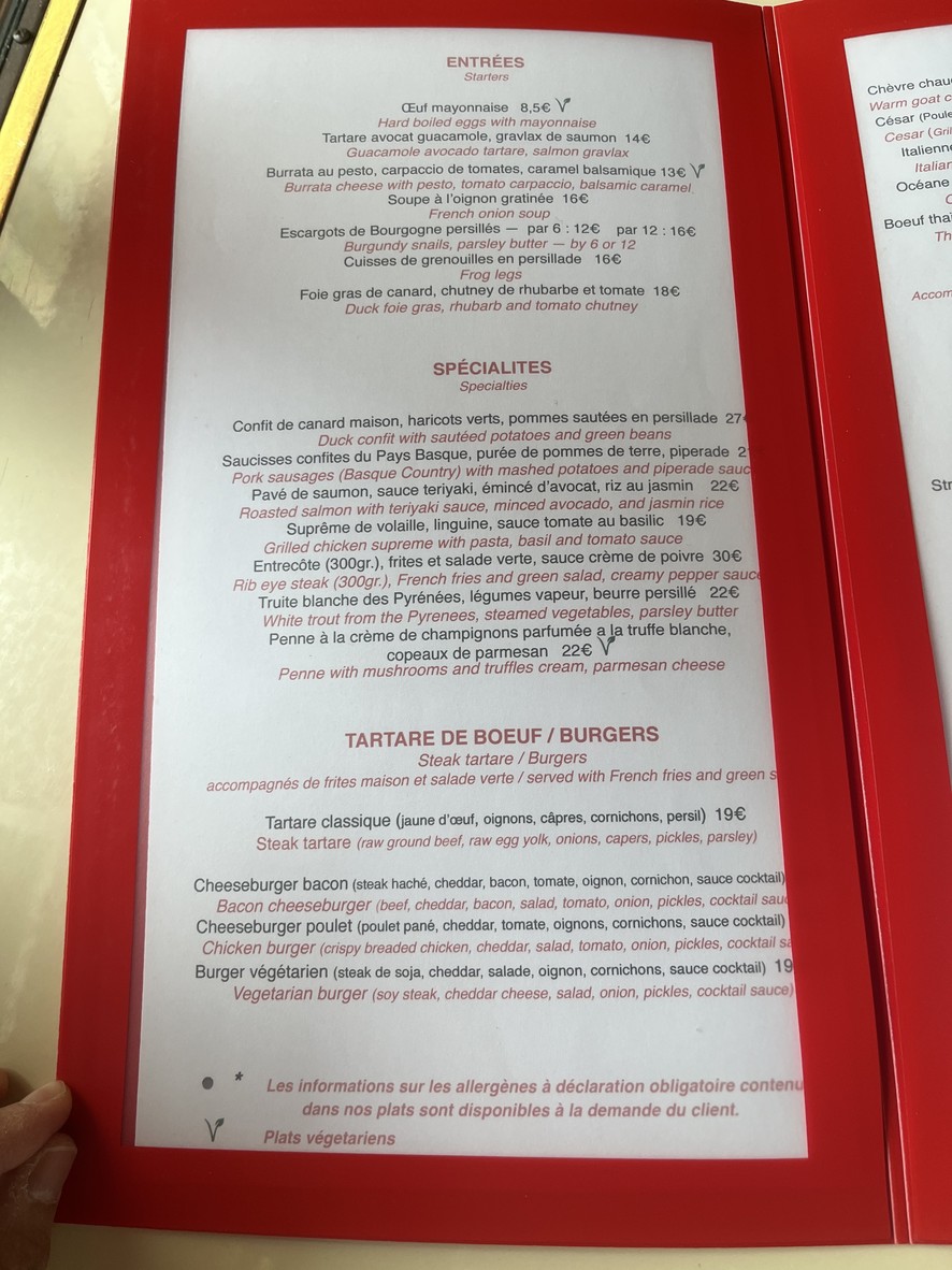 Brasserie de la Bourse menu 1