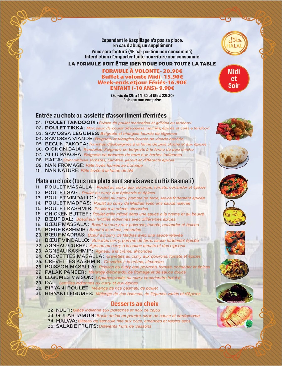 RESTAURANT FORMULE À VOLONTÉ KASHMIR PALACE GONESSE menu 1