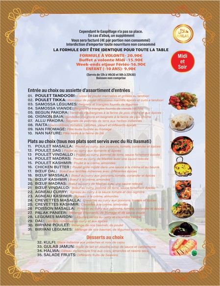 RESTAURANT FORMULE À VOLONTÉ KASHMIR PALACE GONESSE