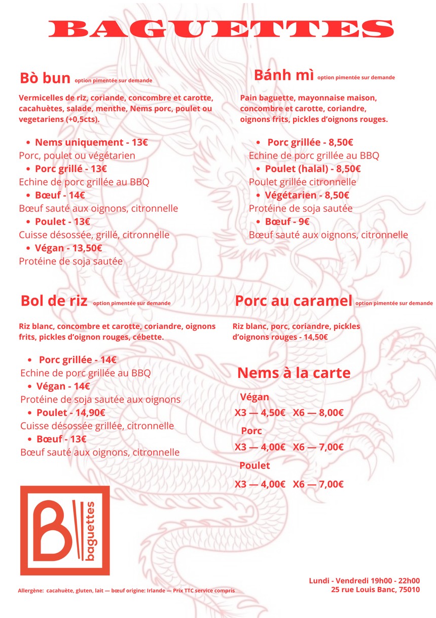 Baguettes - Bobun & Banhmi menu 1