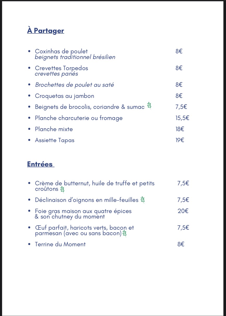 La Parisienne menu 1