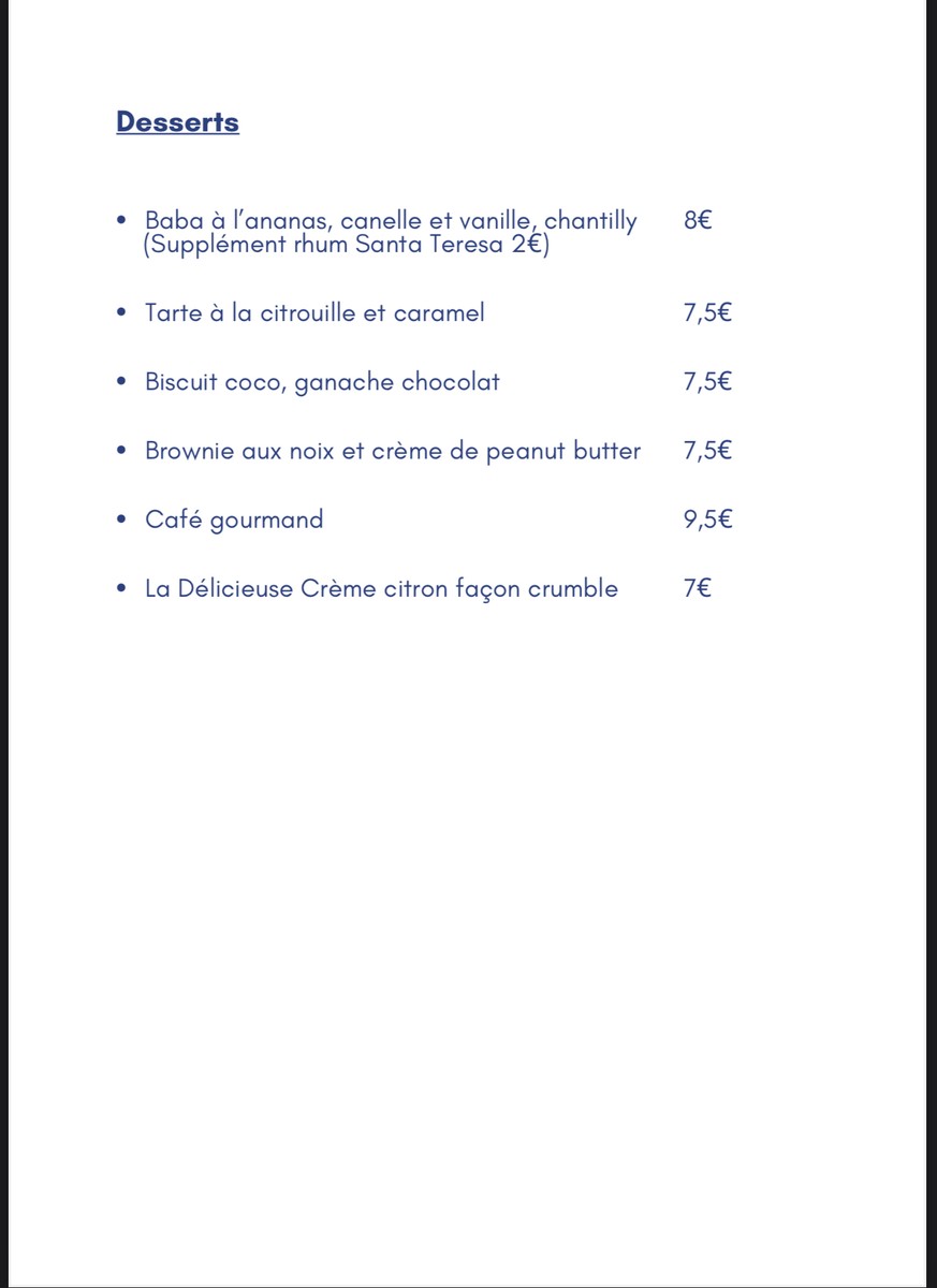 La Parisienne menu 3
