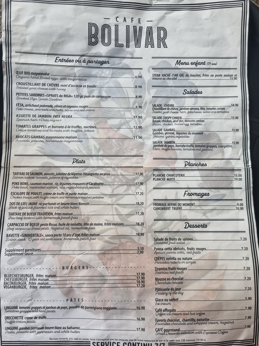 Café Bolivar menu 1