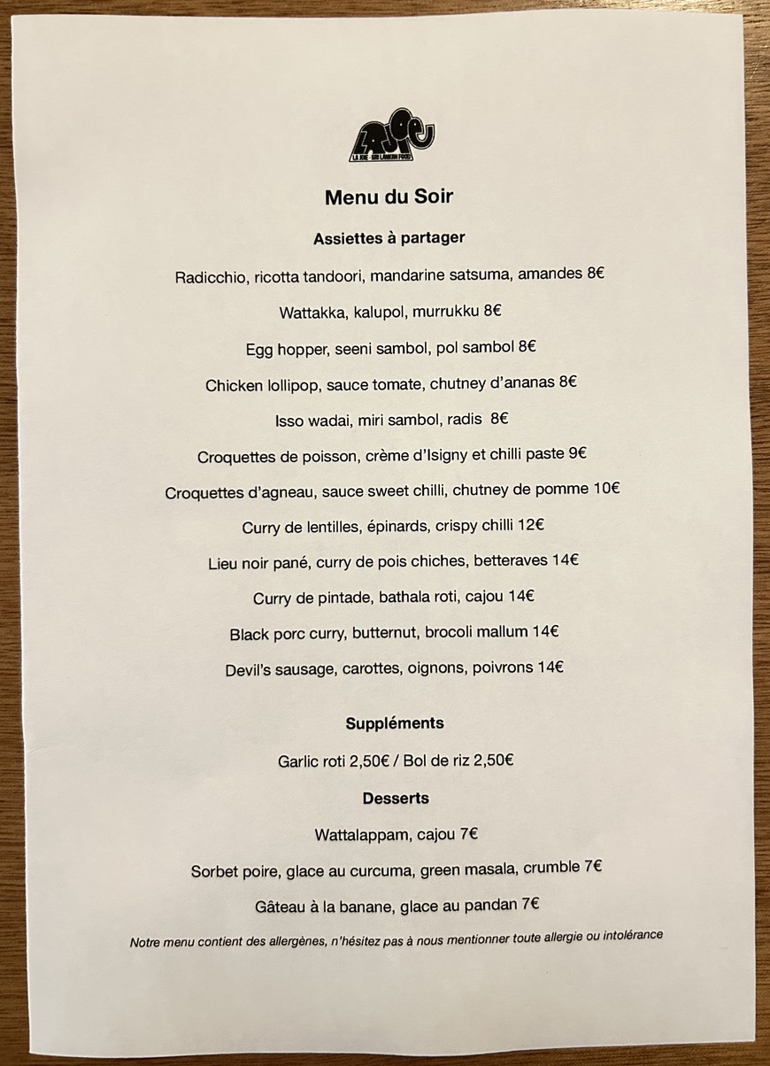 La Joie menu 1