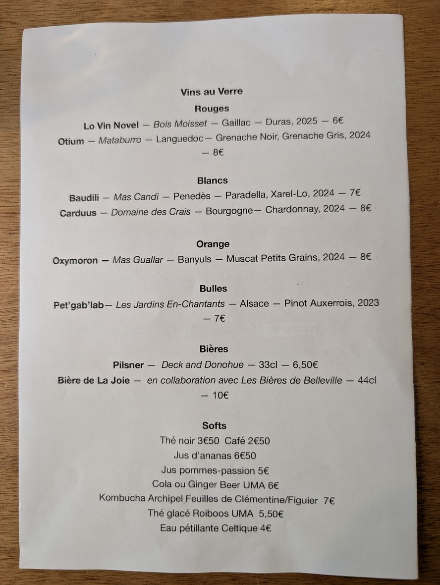 La Joie menu 2