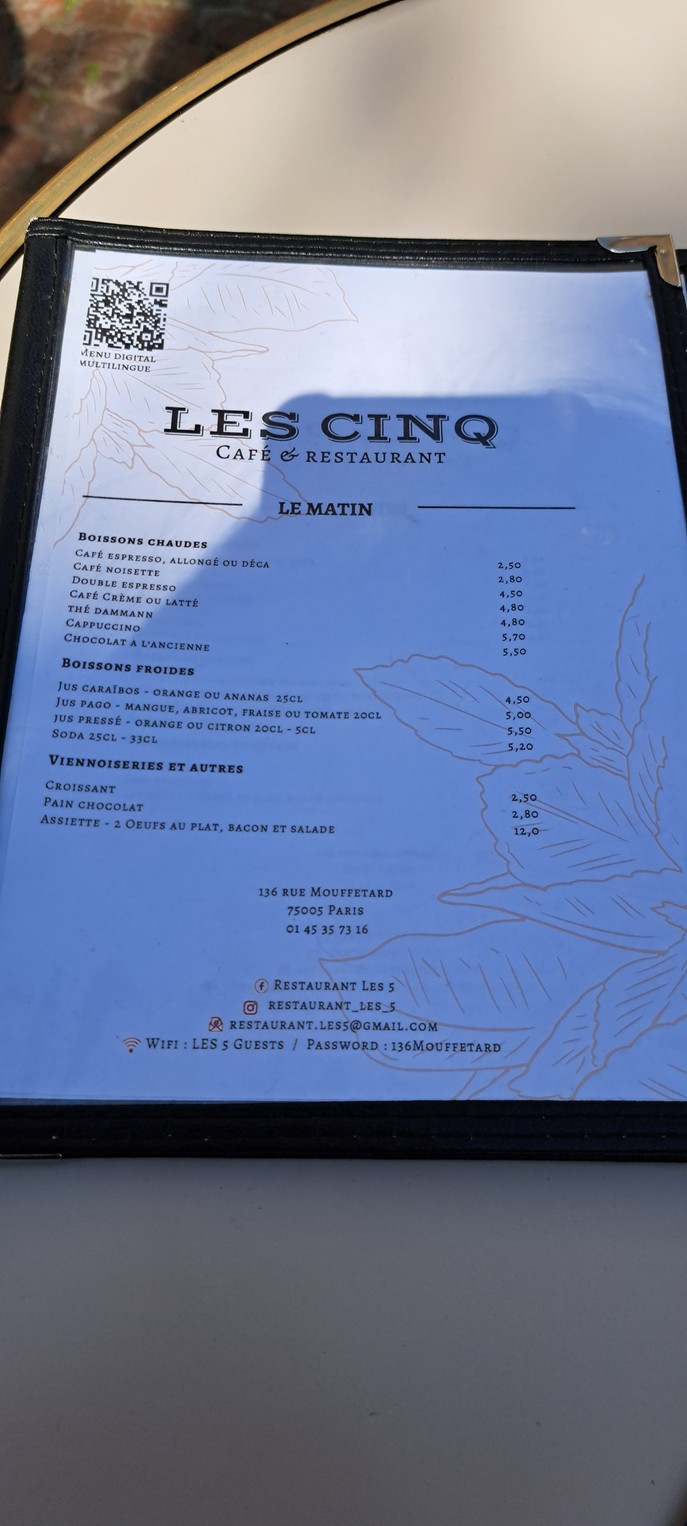 Restaurant Les 5 menu 2