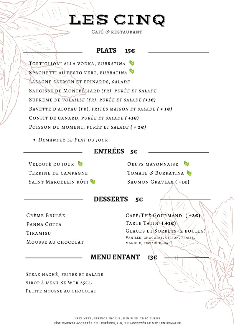 Restaurant Les 5 menu 3