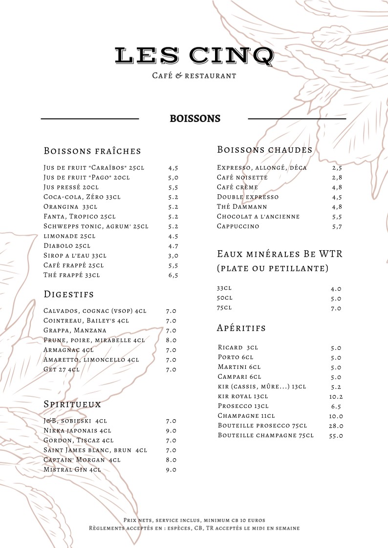 Restaurant Les 5 menu 5