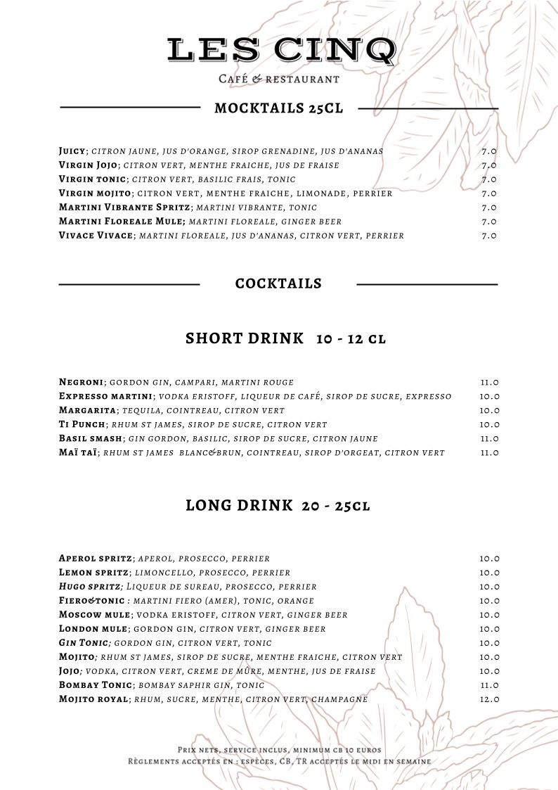 Restaurant Les 5 menu 6