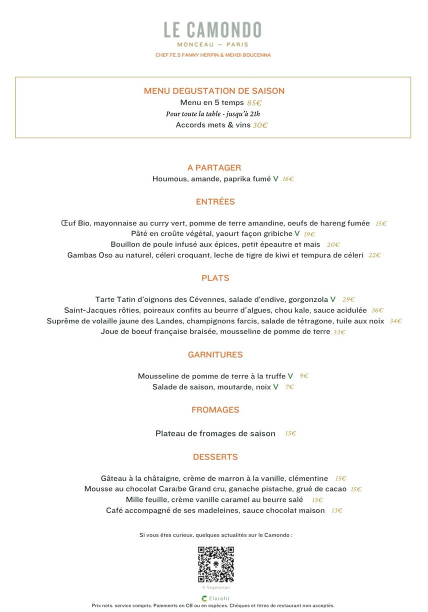 Le Camondo menu 1