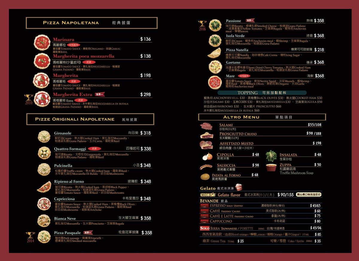 Solo Pizza Napoletana Taipéi Diàn menu 1