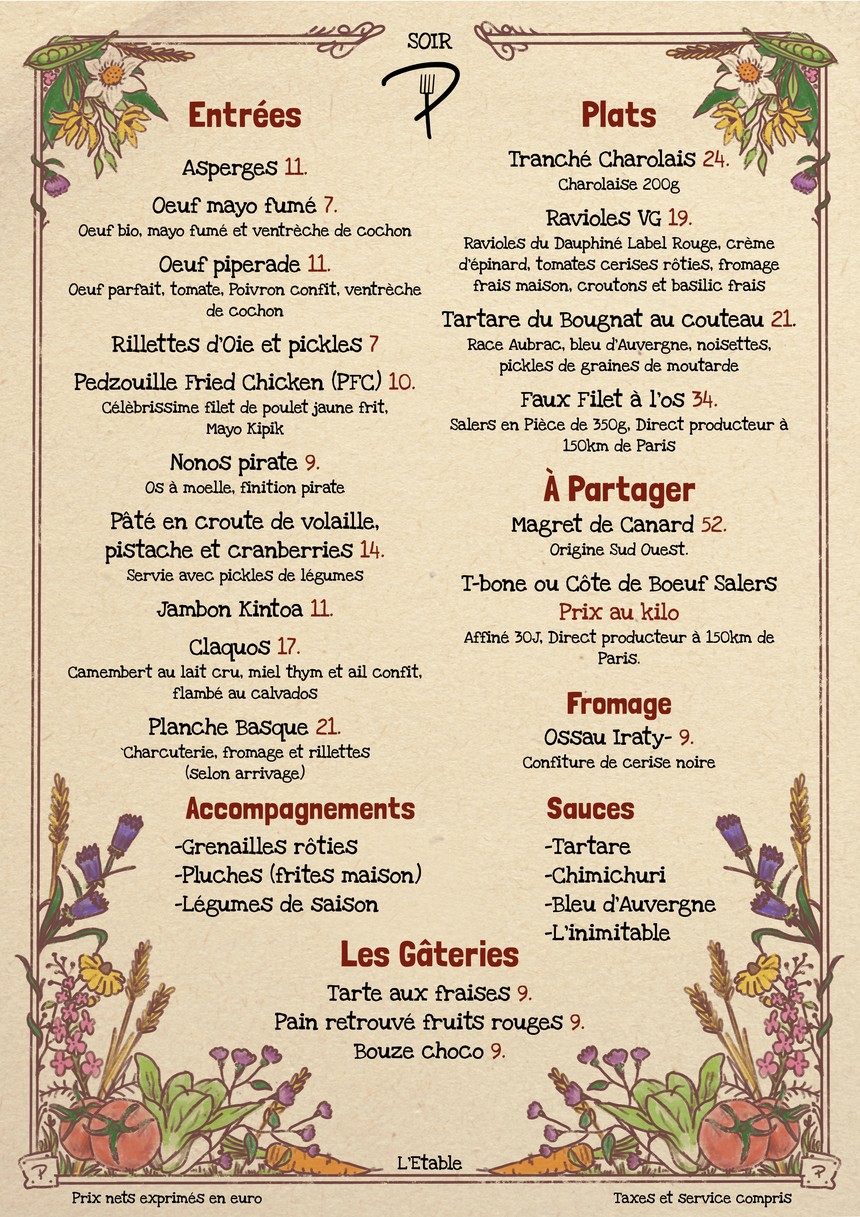 Pedzouille L'Etable menu 2