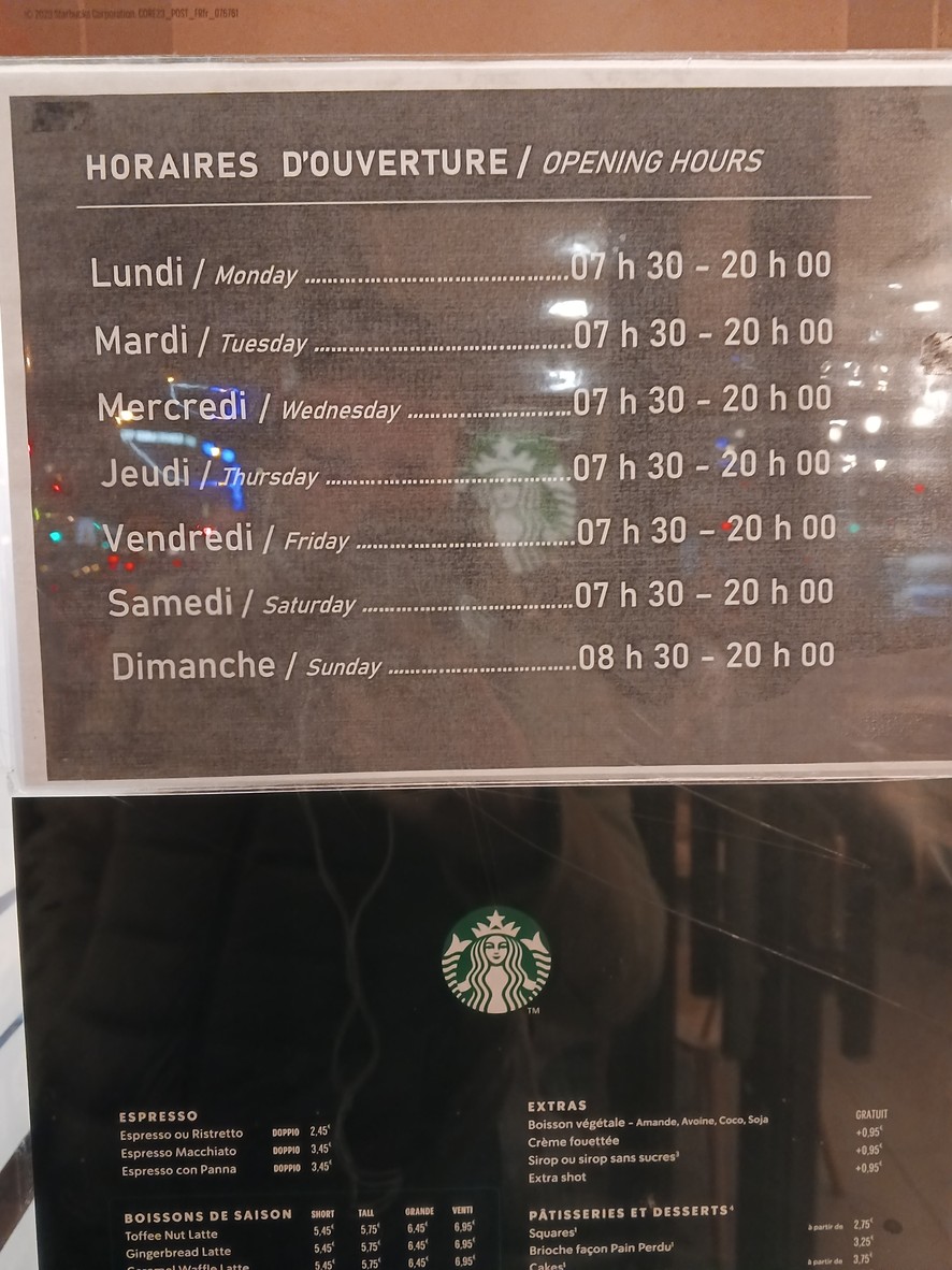 Starbucks menu 1