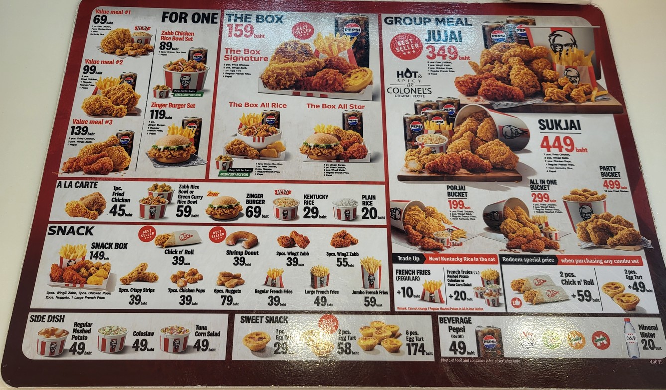 肯德基 一曼谷 menu 1