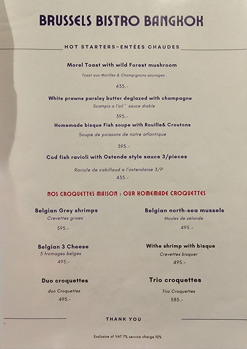 Brussels Bistro Bangkok menu 2