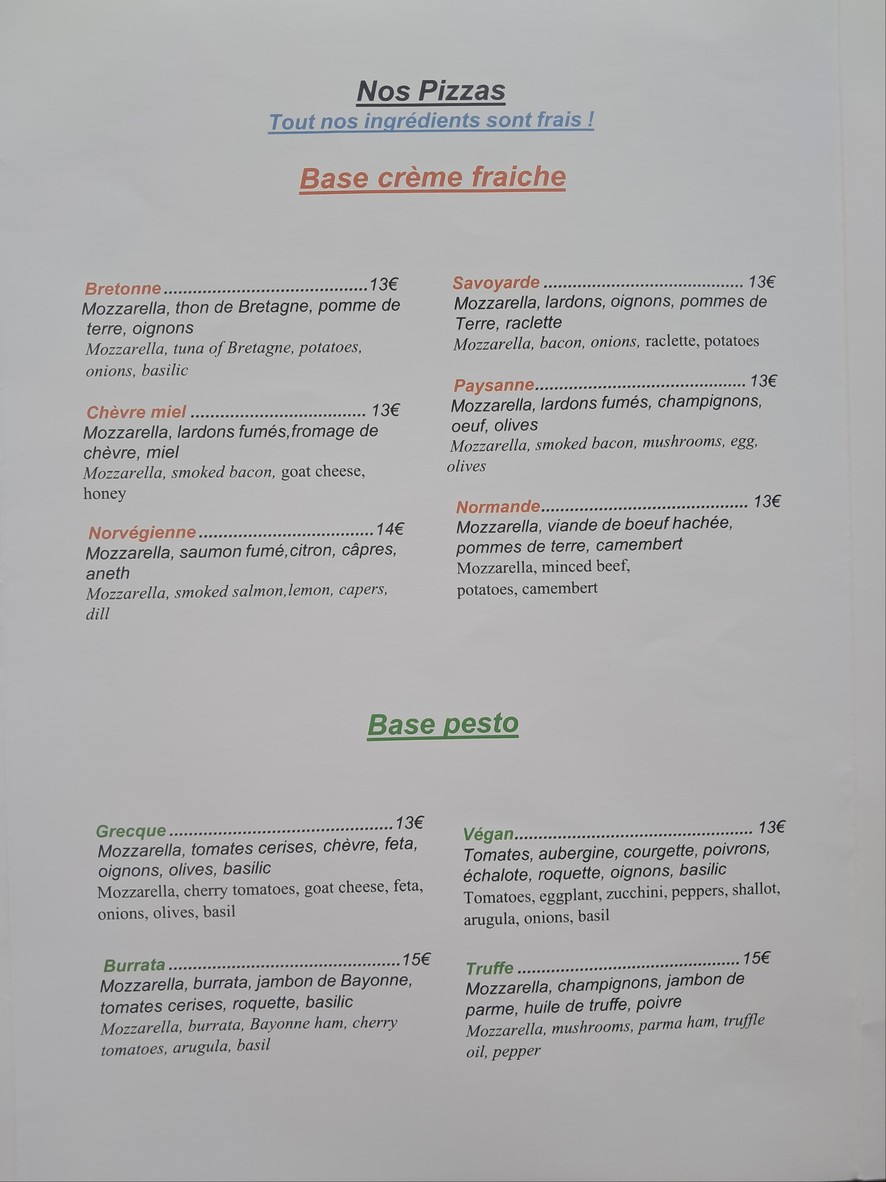 Pizzeria restaurant Mirabella menu 3