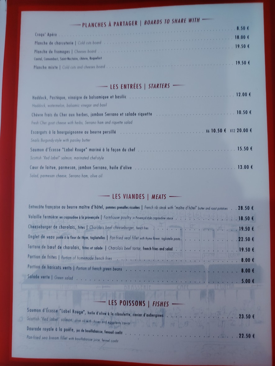 Le Lutétia l'Île Saint-Louis menu 1