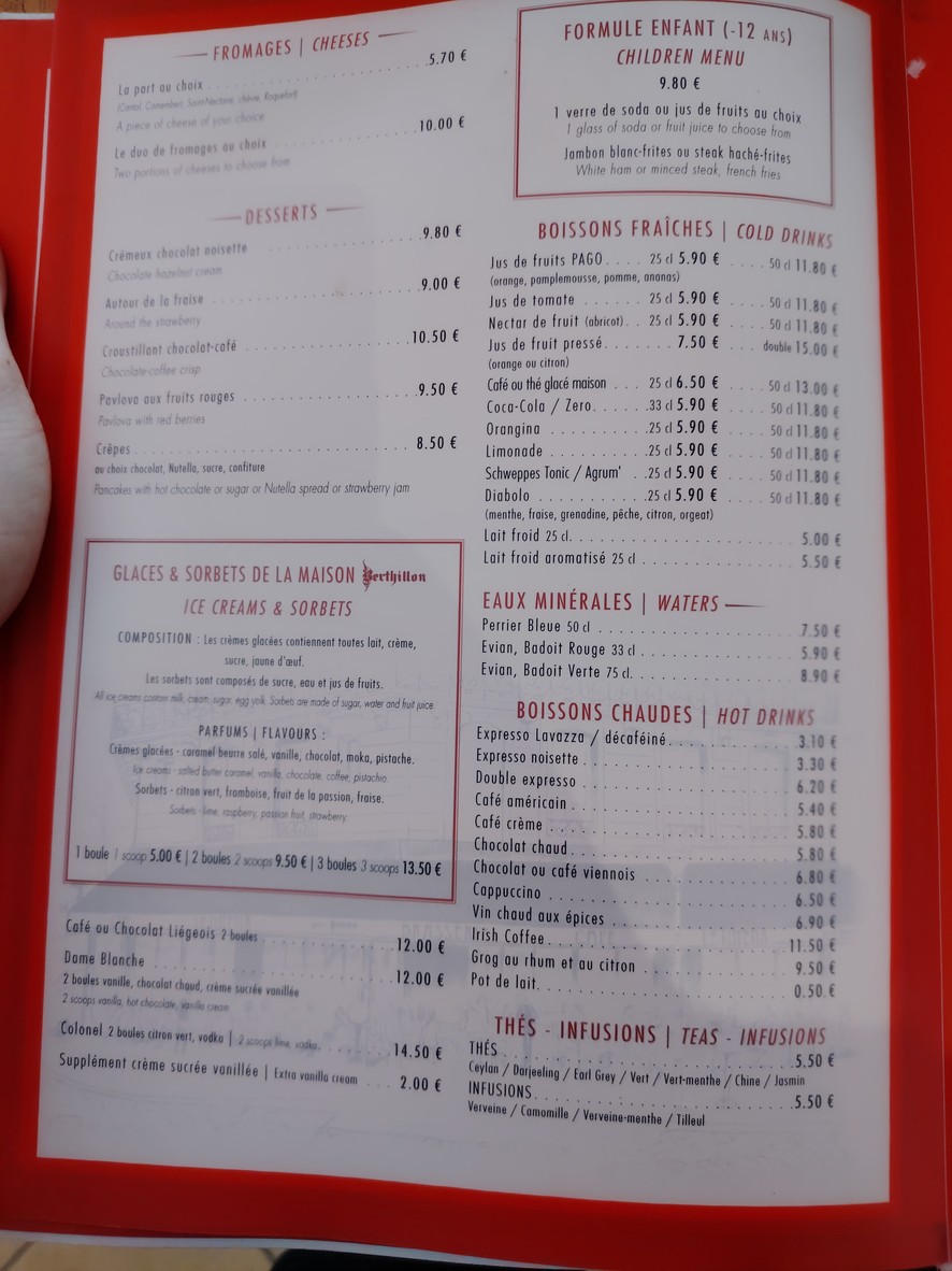 Le Lutétia l'Île Saint-Louis menu 2