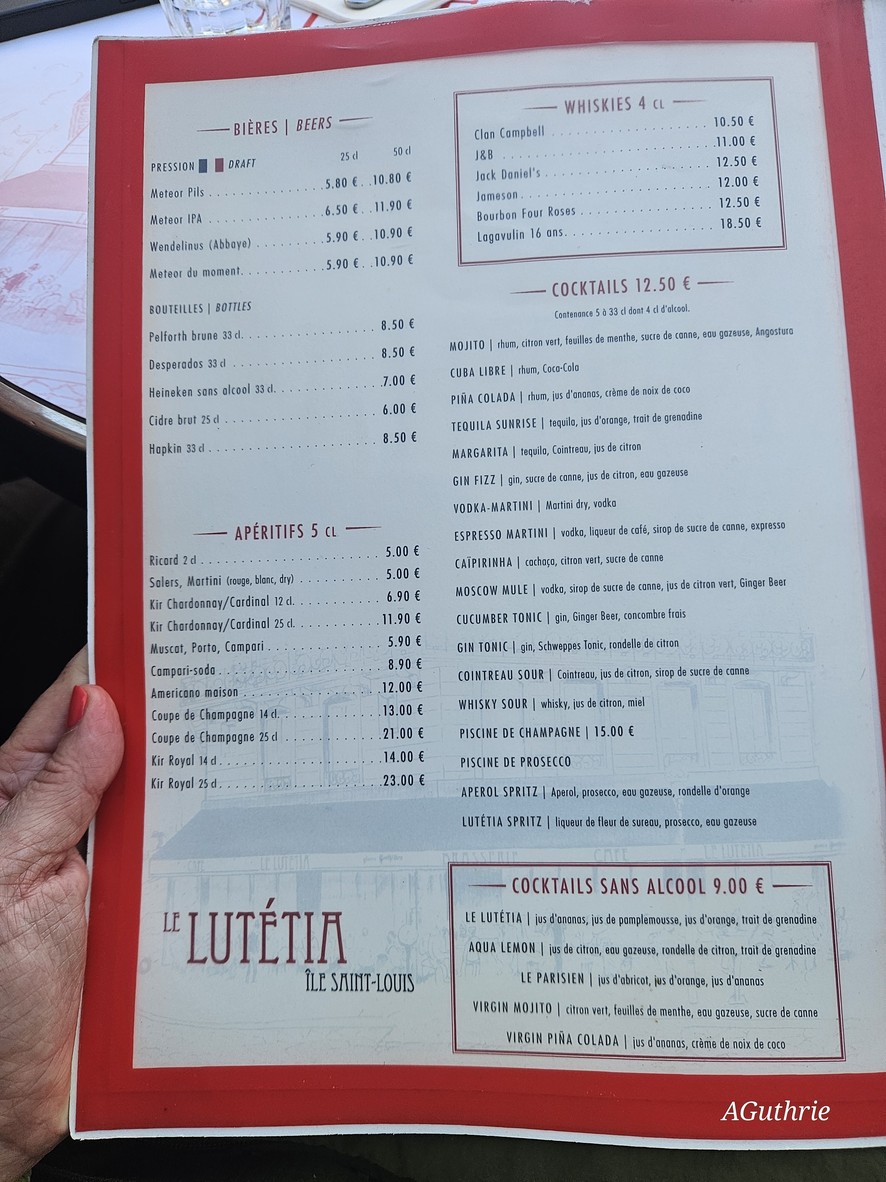 Le Lutétia l'Île Saint-Louis menu 3