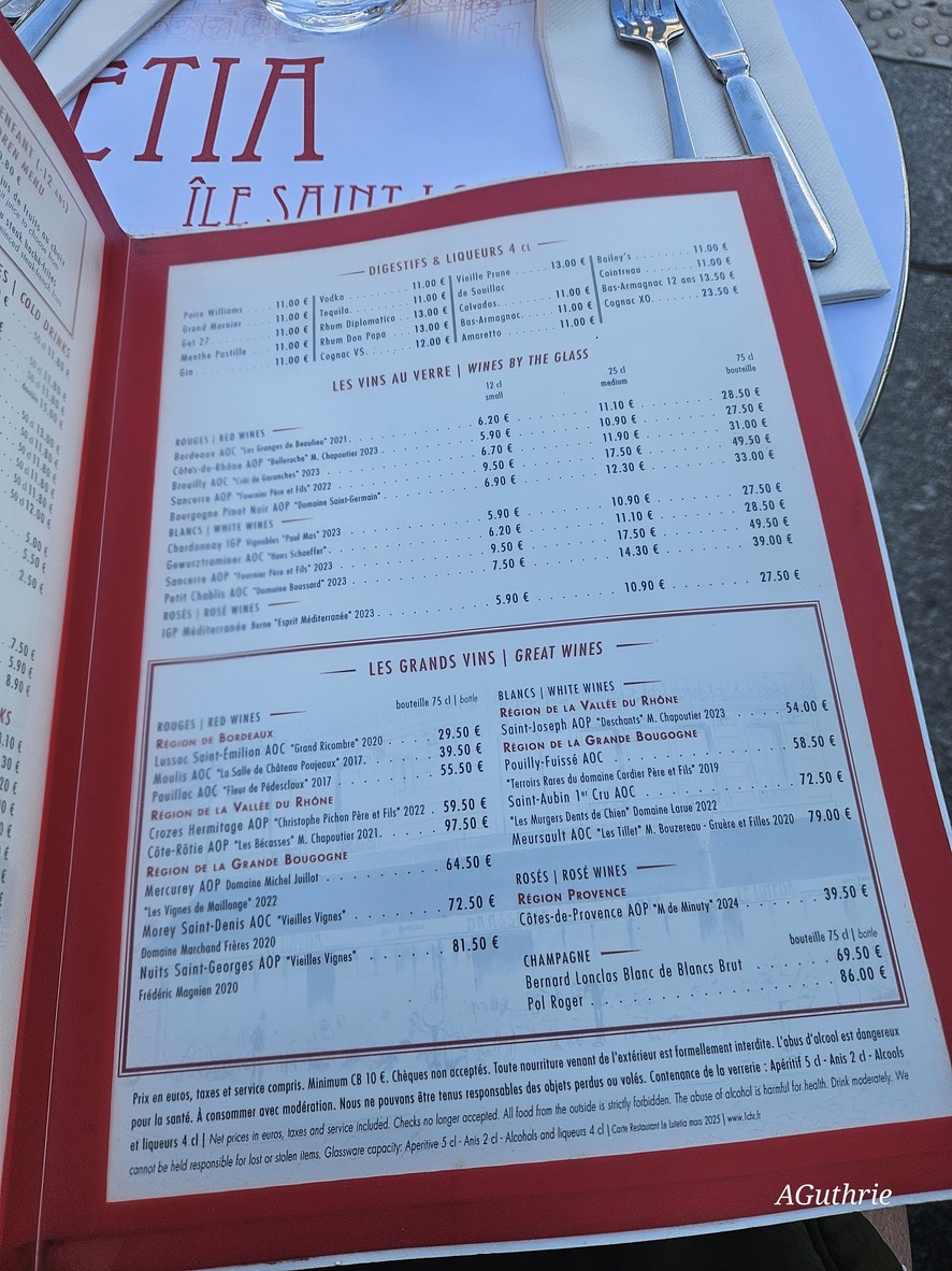 Le Lutétia l'Île Saint-Louis menu 4
