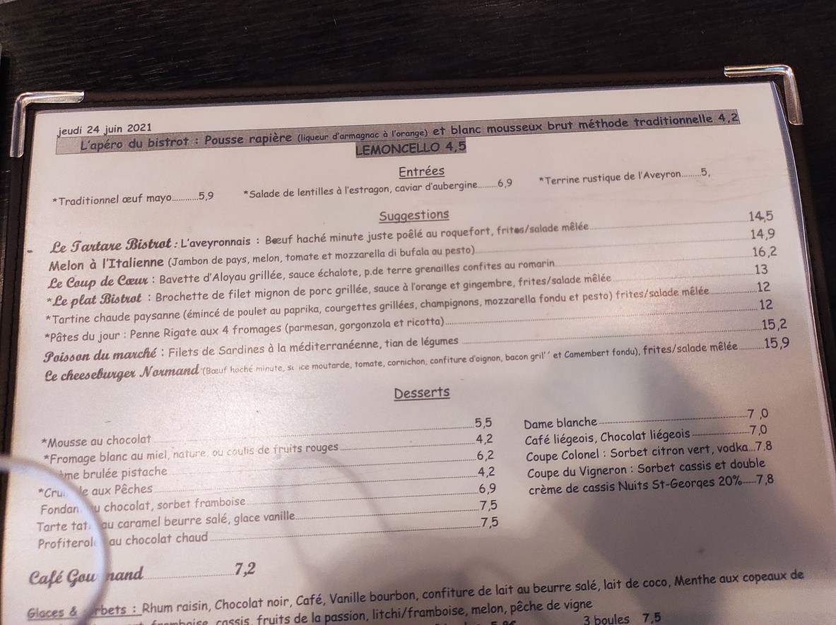 Le P'tit Gavroche paris menu 2
