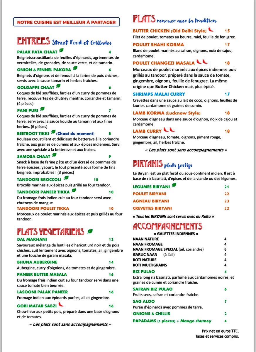 Rasna – Restaurant Indien Paris 15 menu 2