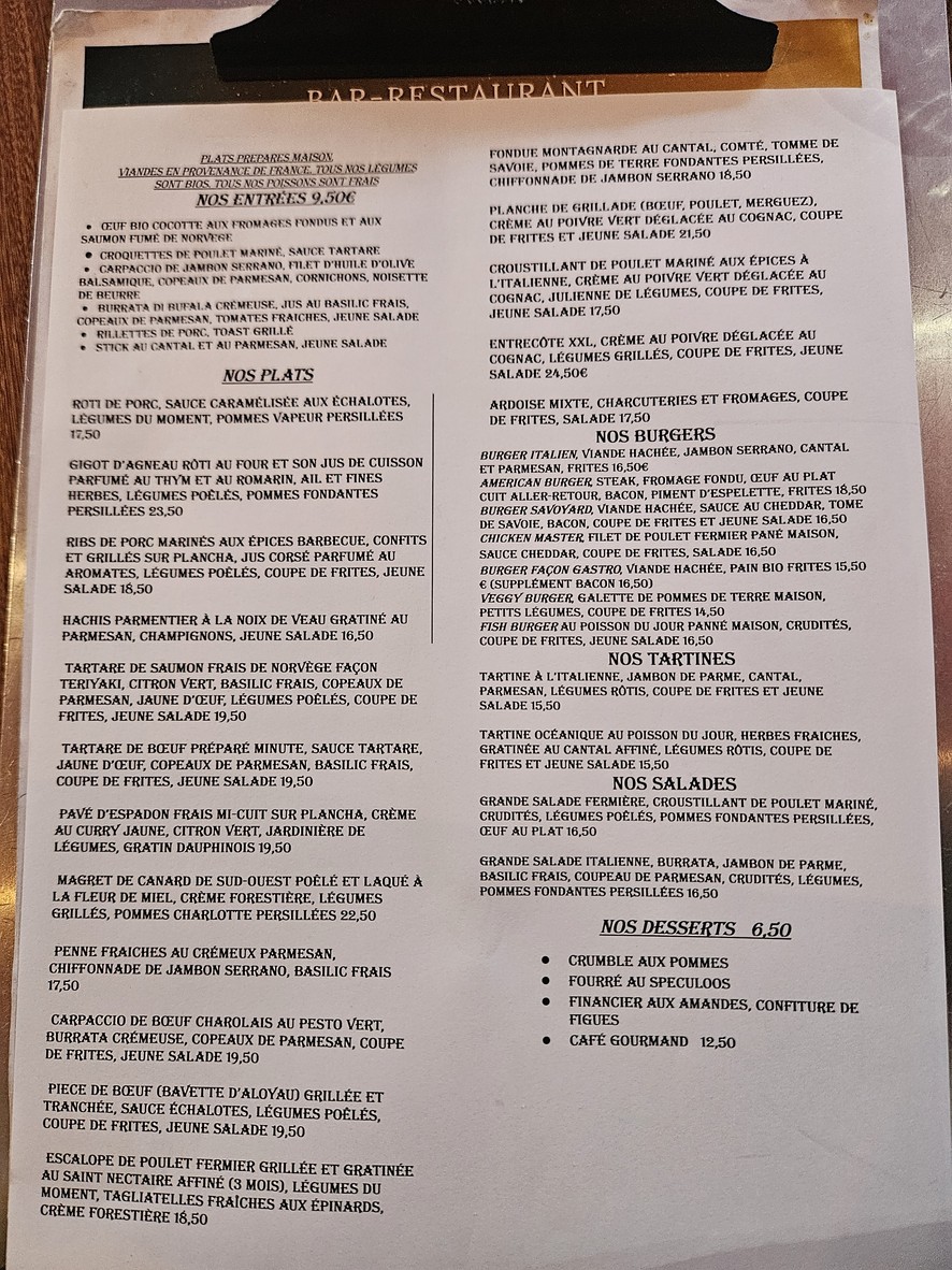 L’éclipse bar restaurant menu 1