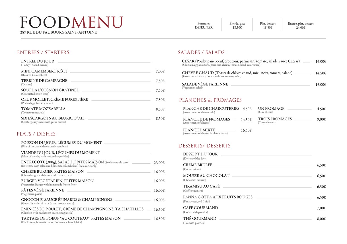 Bistrot Café de Paris menu 1