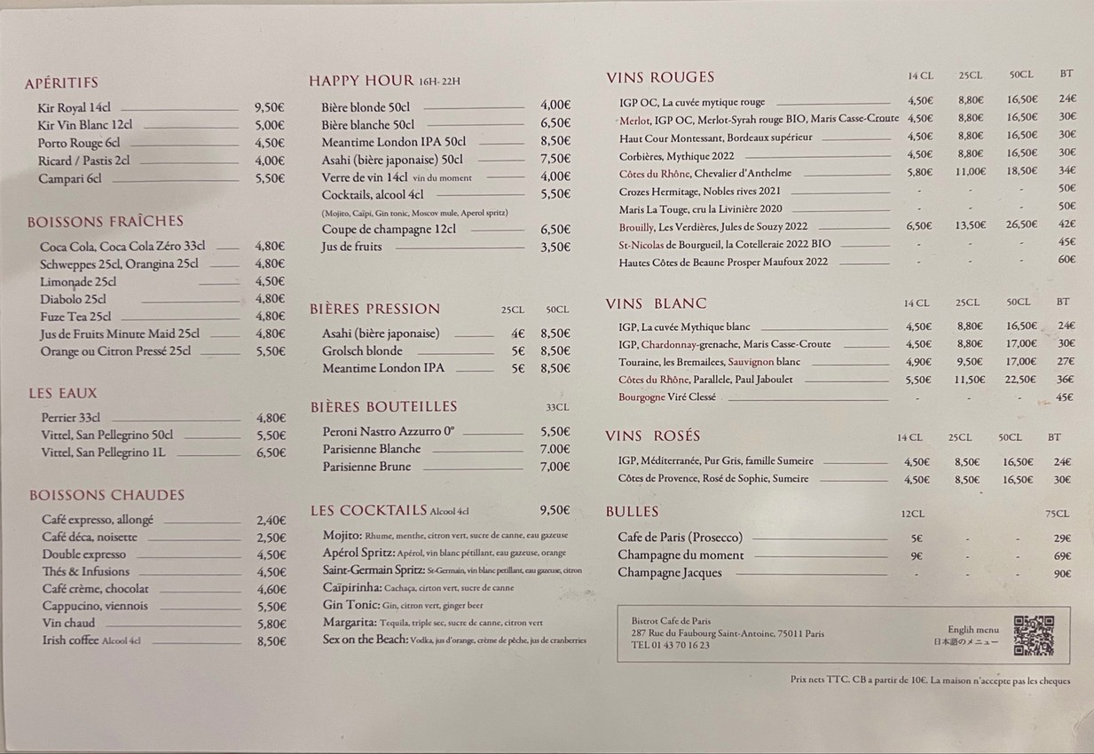 Bistrot Café de Paris menu 2