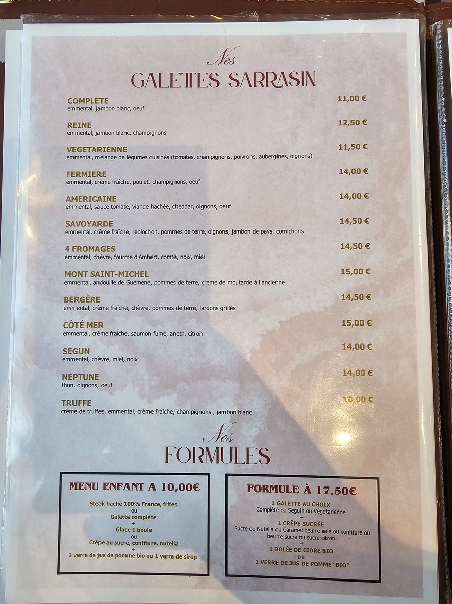 Crêperie des Champs Philippe menu 1