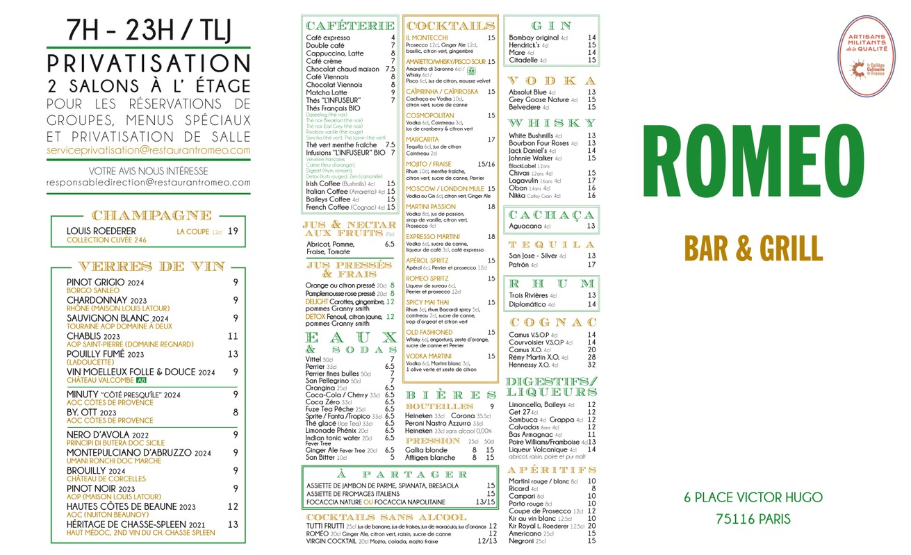 Romeo - Bar & Grill menu 1
