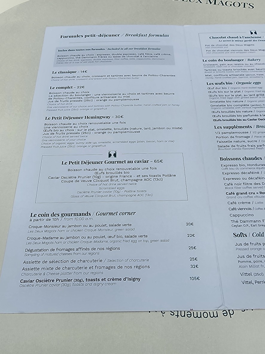 Les Deux Magots menu 1