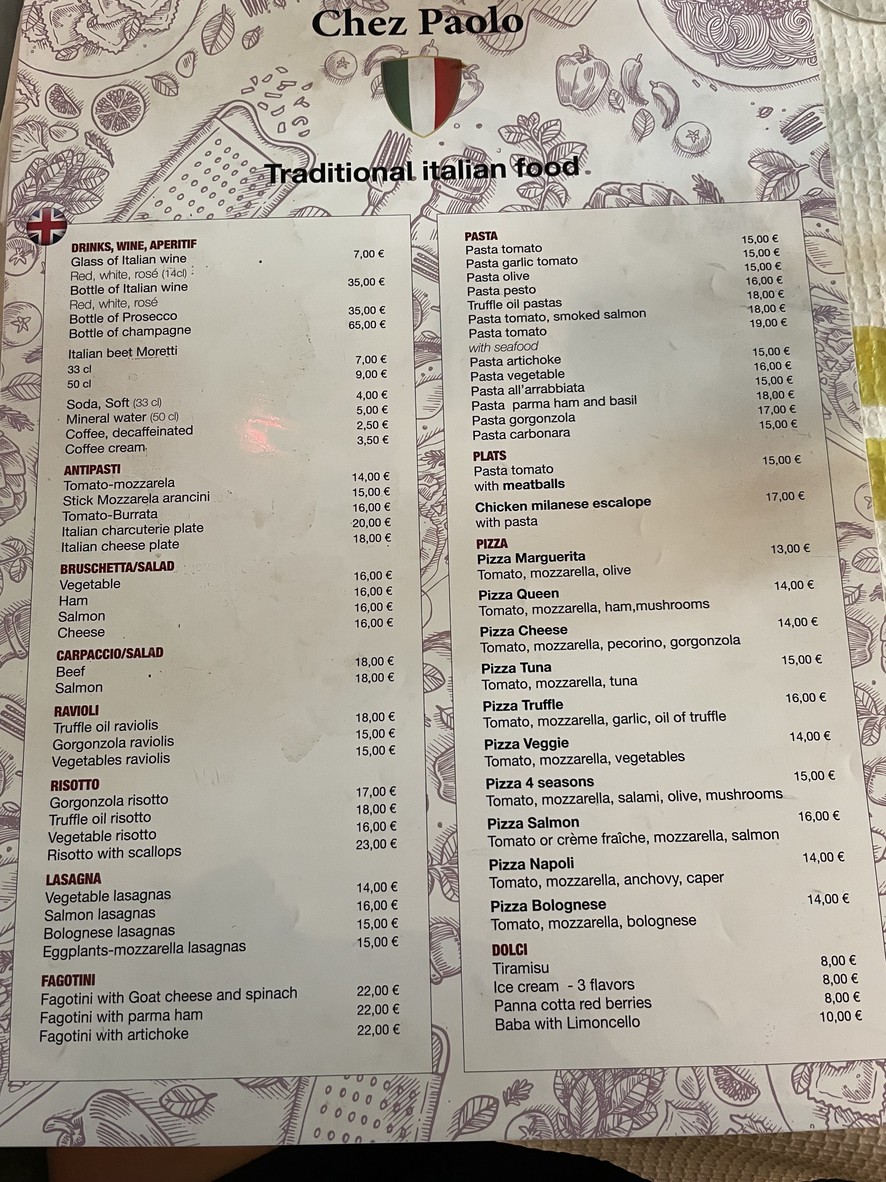 Chez Paolo menu 1