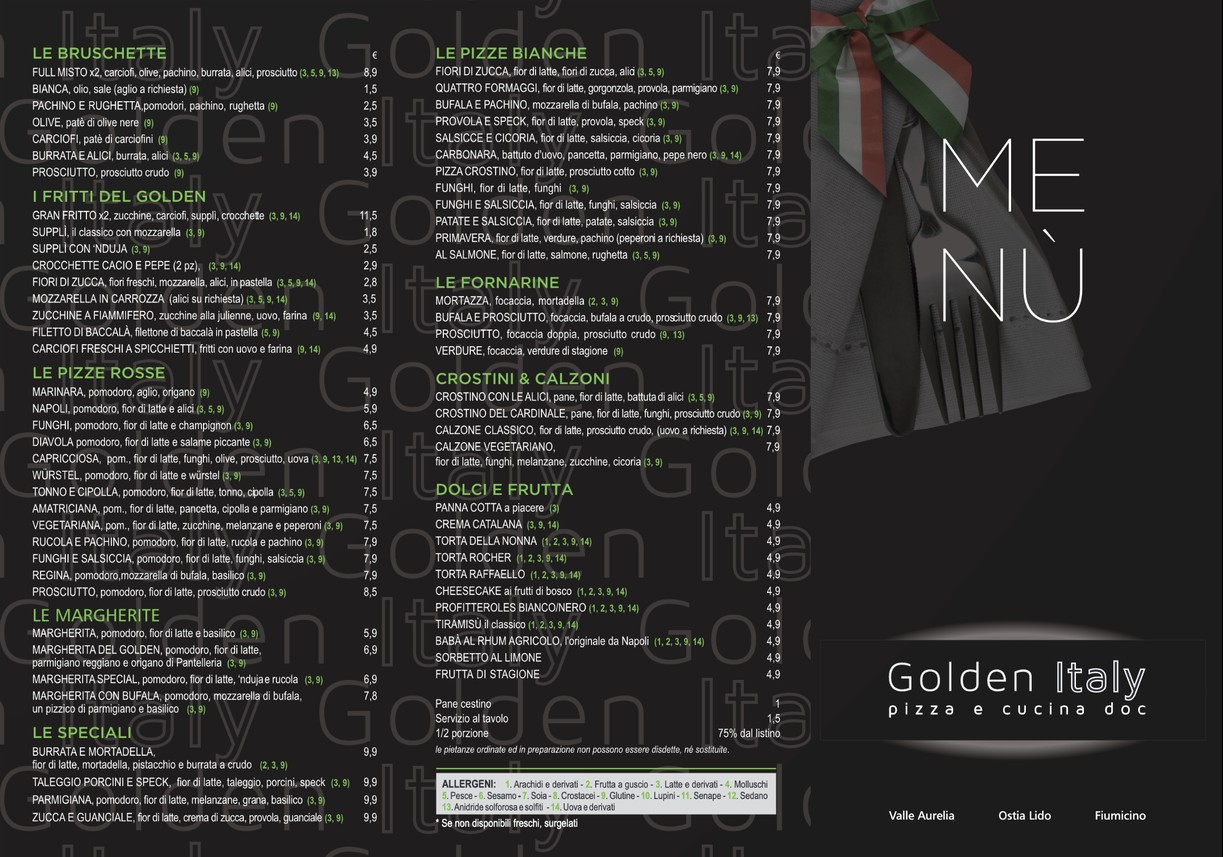 Golden Italy menu 1