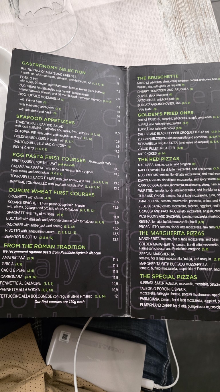Golden Italy menu 3