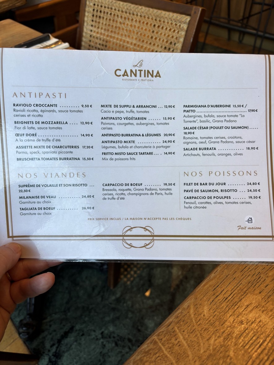 La Cantina - 意大利餐厅 巴黎 16 区 menu 1