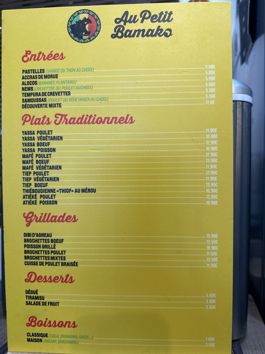 Au petit Bamako menu 1