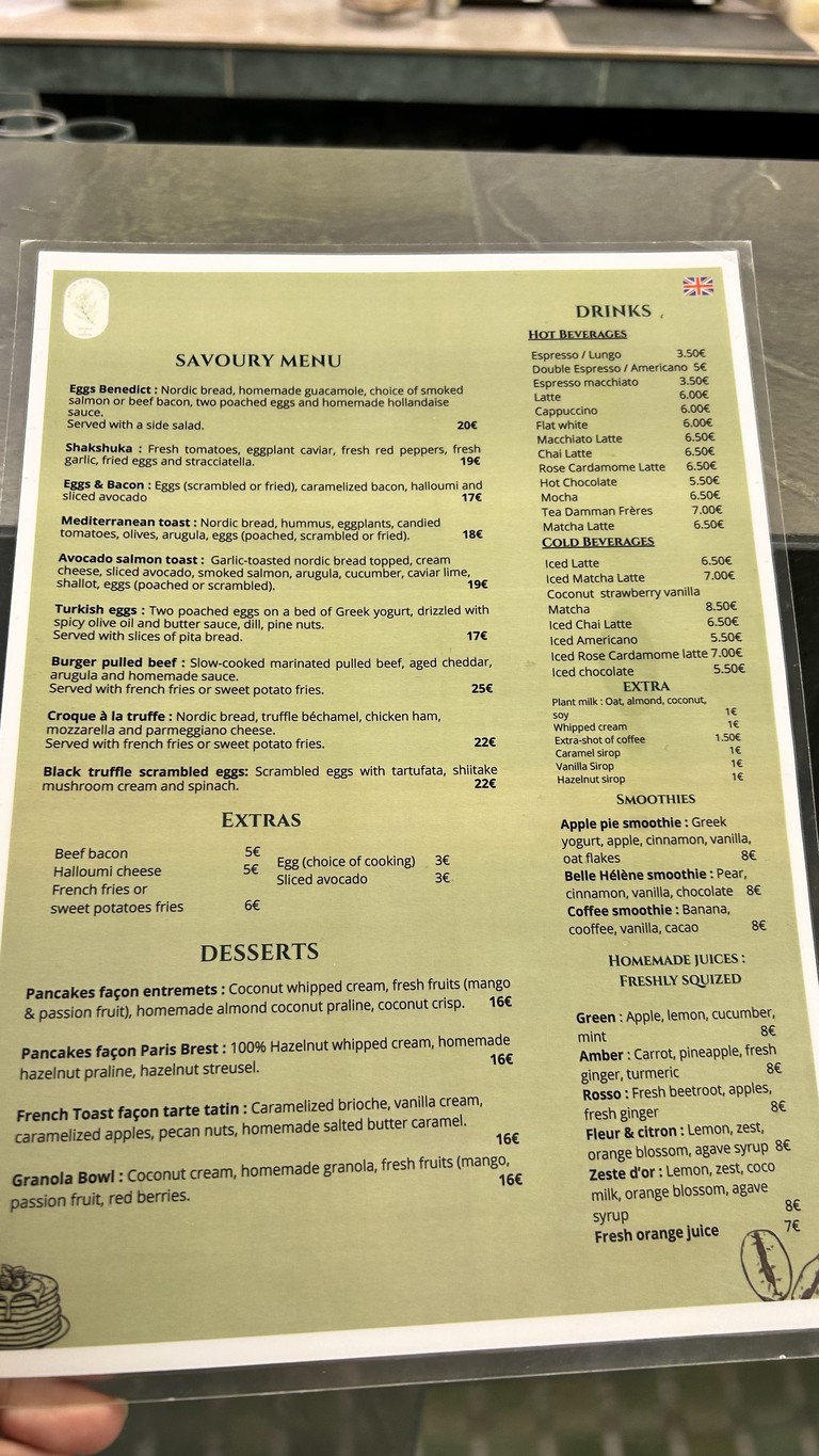 Matin des Oliviers menu 1