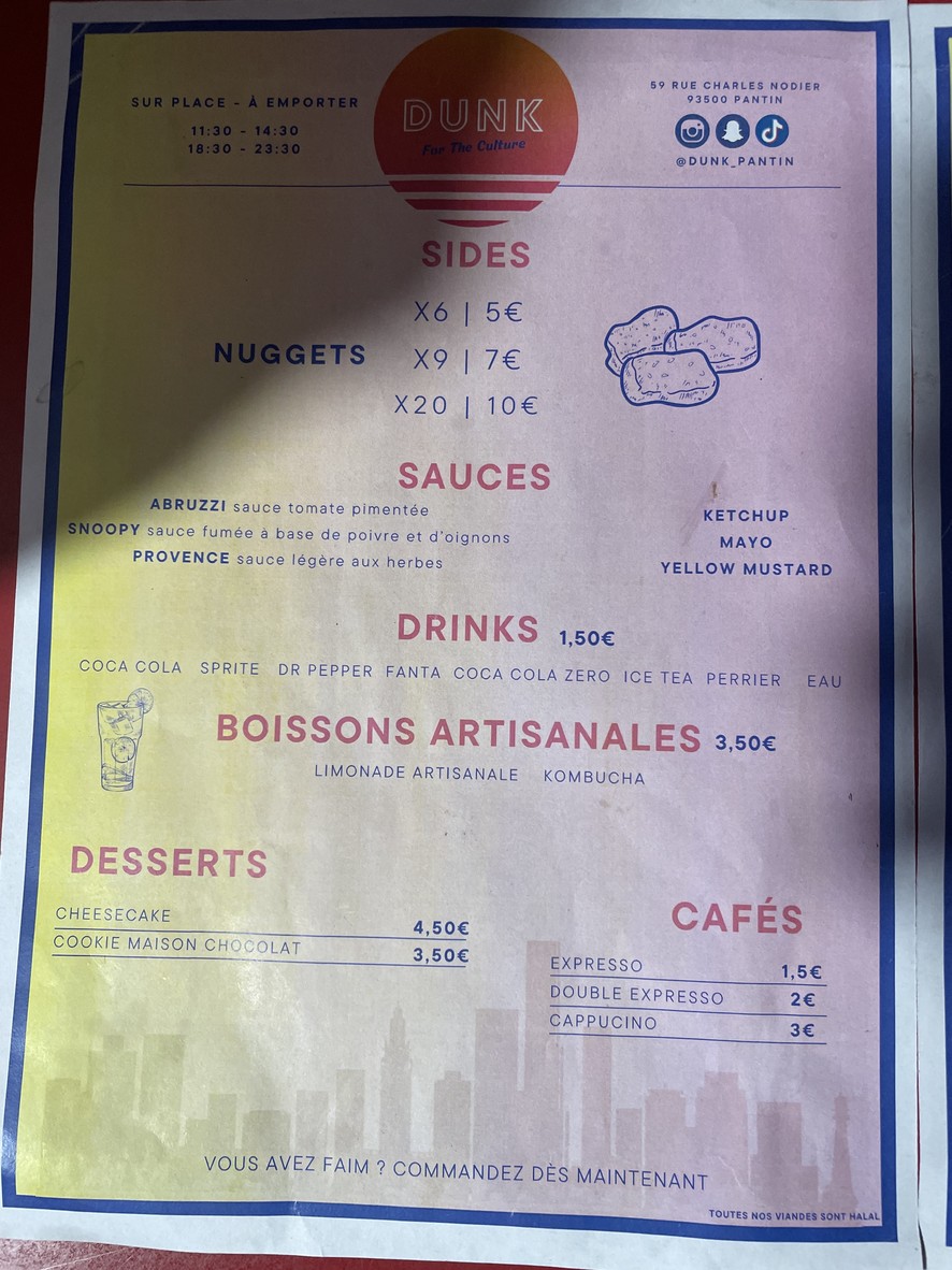DUNK PANTIN - BURGERS ET SMASHS BURGERS menu 2