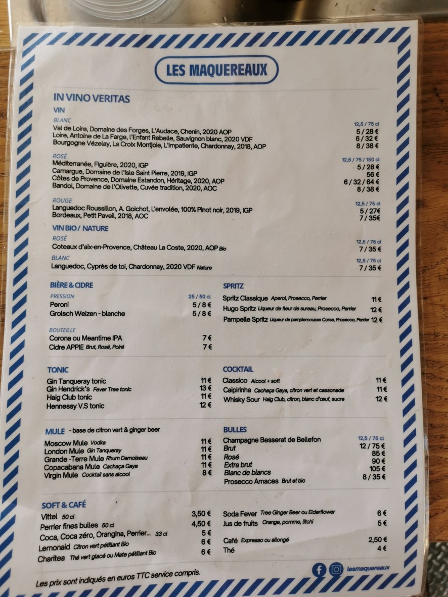 Les Maquereaux Rive Droite menu 2