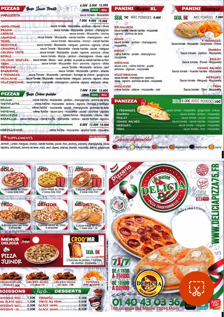 Pizza Delicia - Pizzeria Paris 14 menu 1
